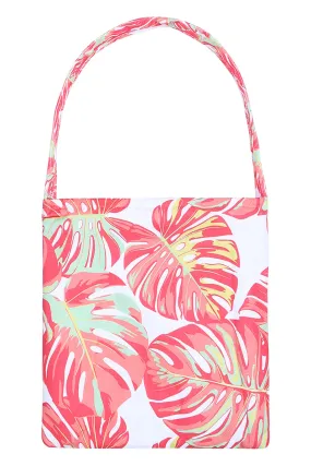 2-IN1 BEACH TOWEL LEAF PRINT FOLDABLE TOTE BAG