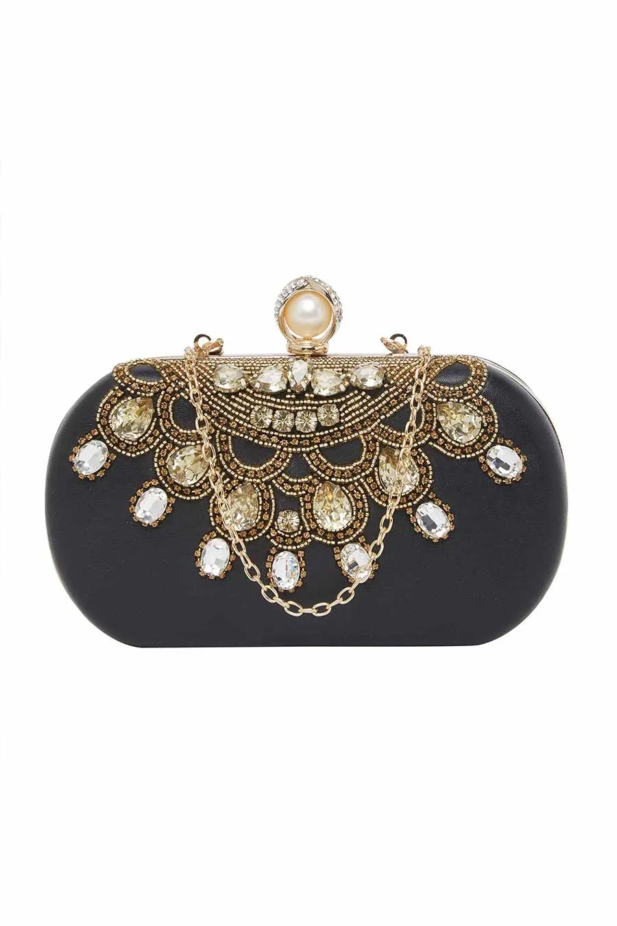 Black Stonework Leather Clutch