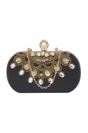 Black Stonework Leather Clutch