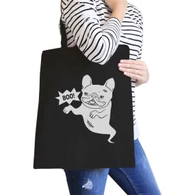 Boo French Bulldog Ghost Black Canvas Bags