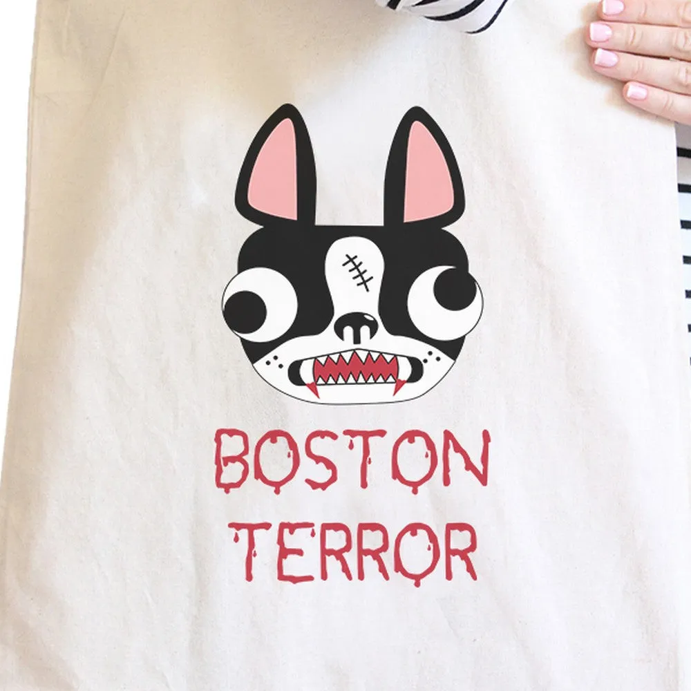 Boston Terror Terrier Natural Canvas Bags