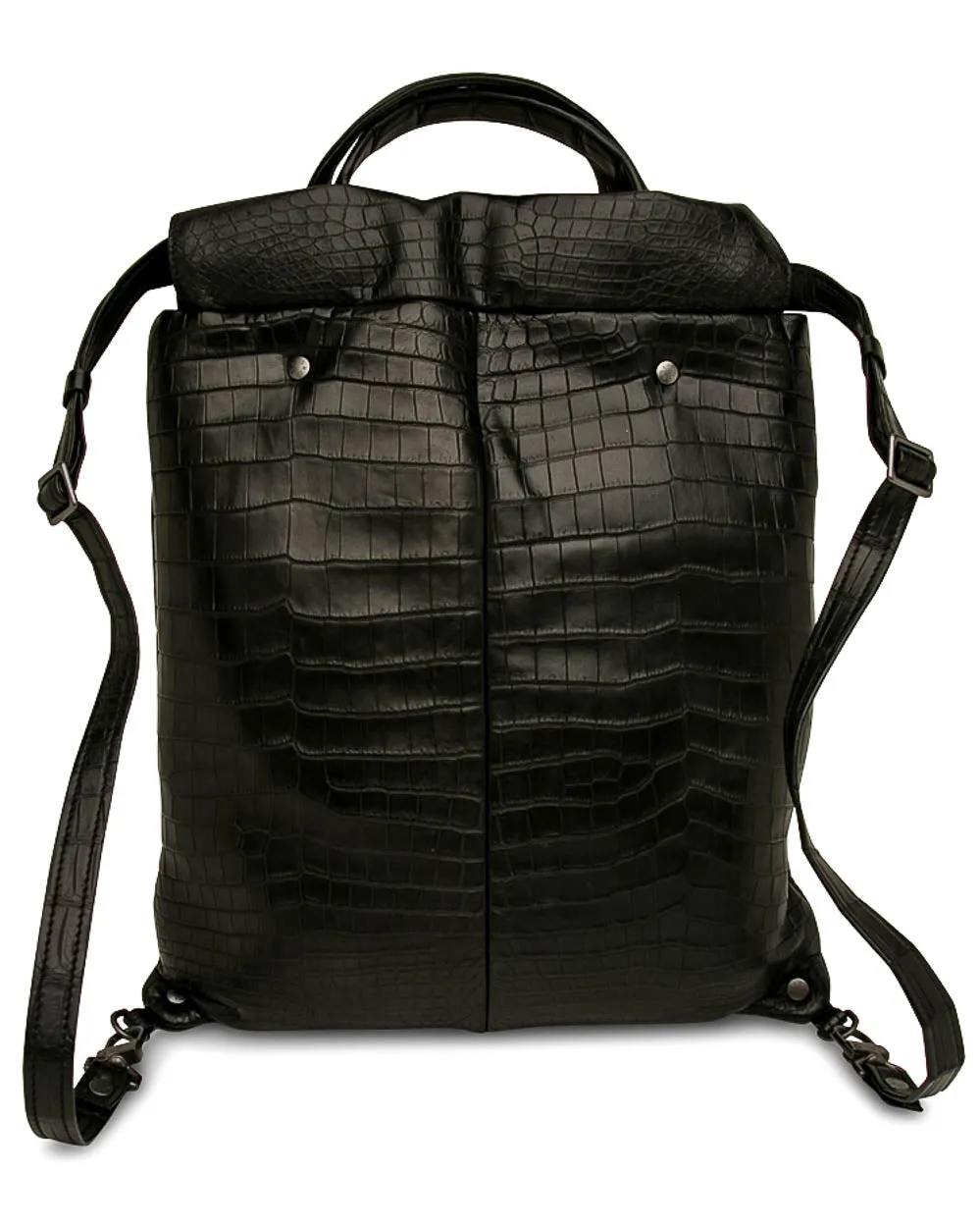 Crocodile Drawstring Convertible Backpack in Black