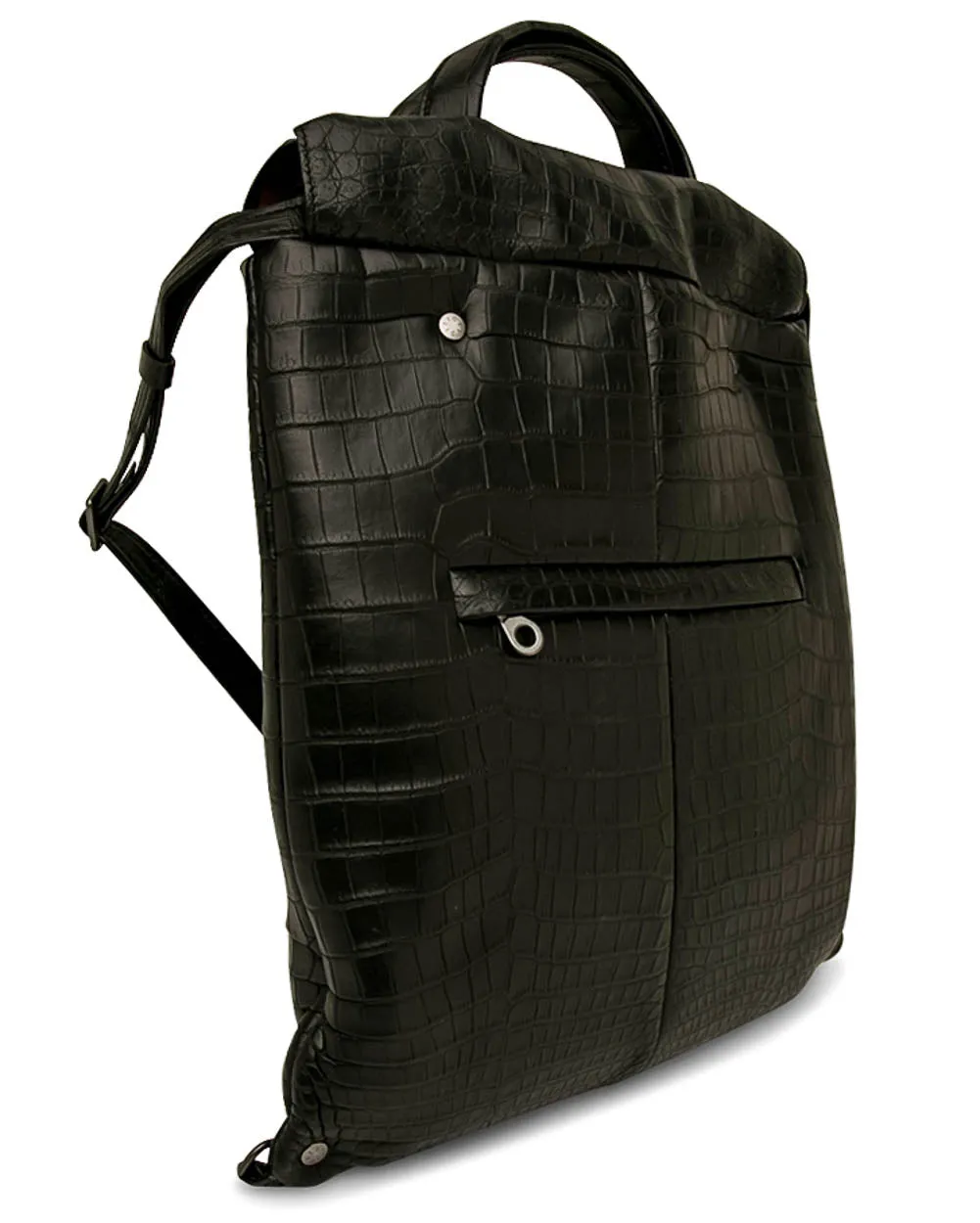 Crocodile Drawstring Convertible Backpack in Black