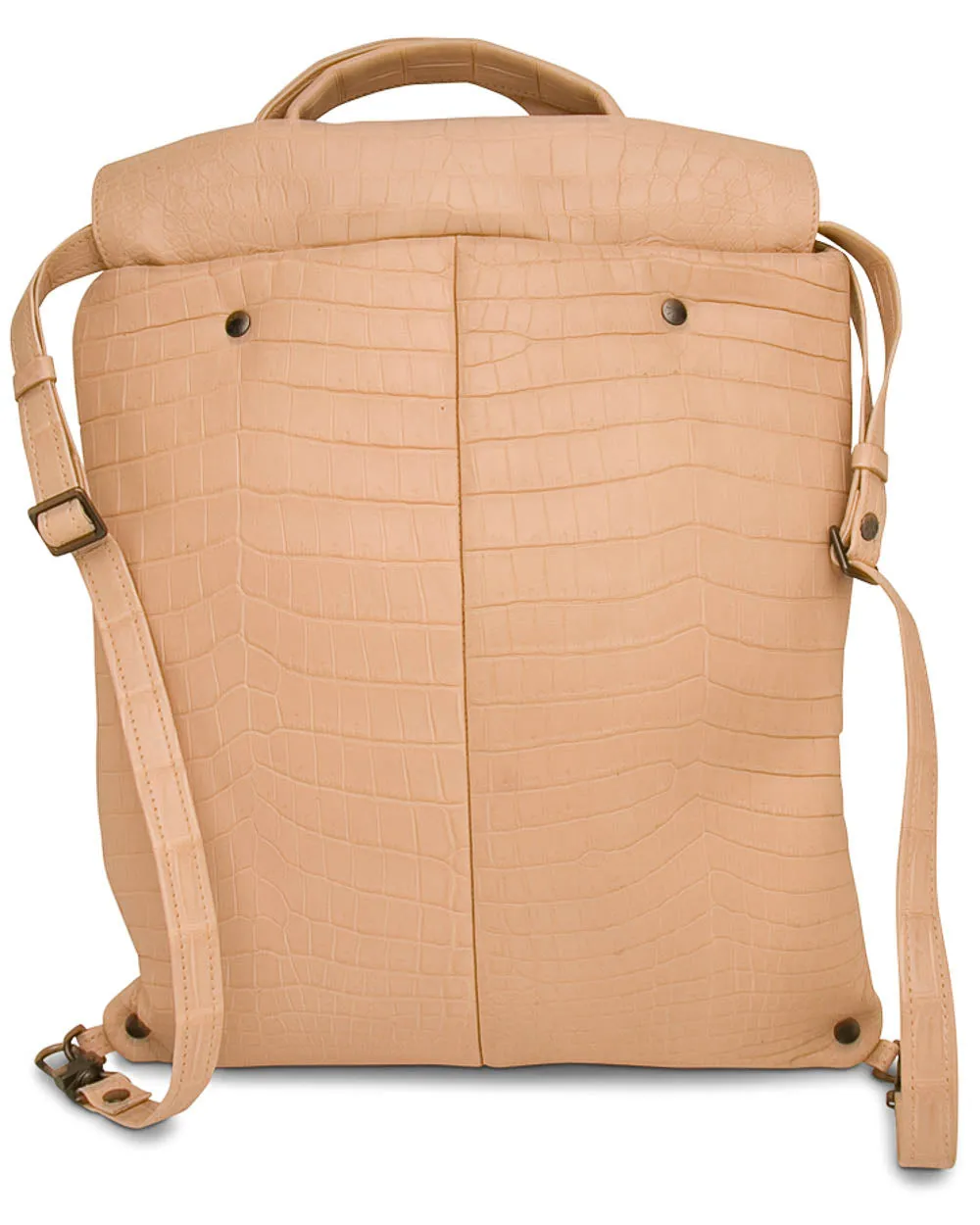 Crocodile Drawstring Convertible Backpack in Nude