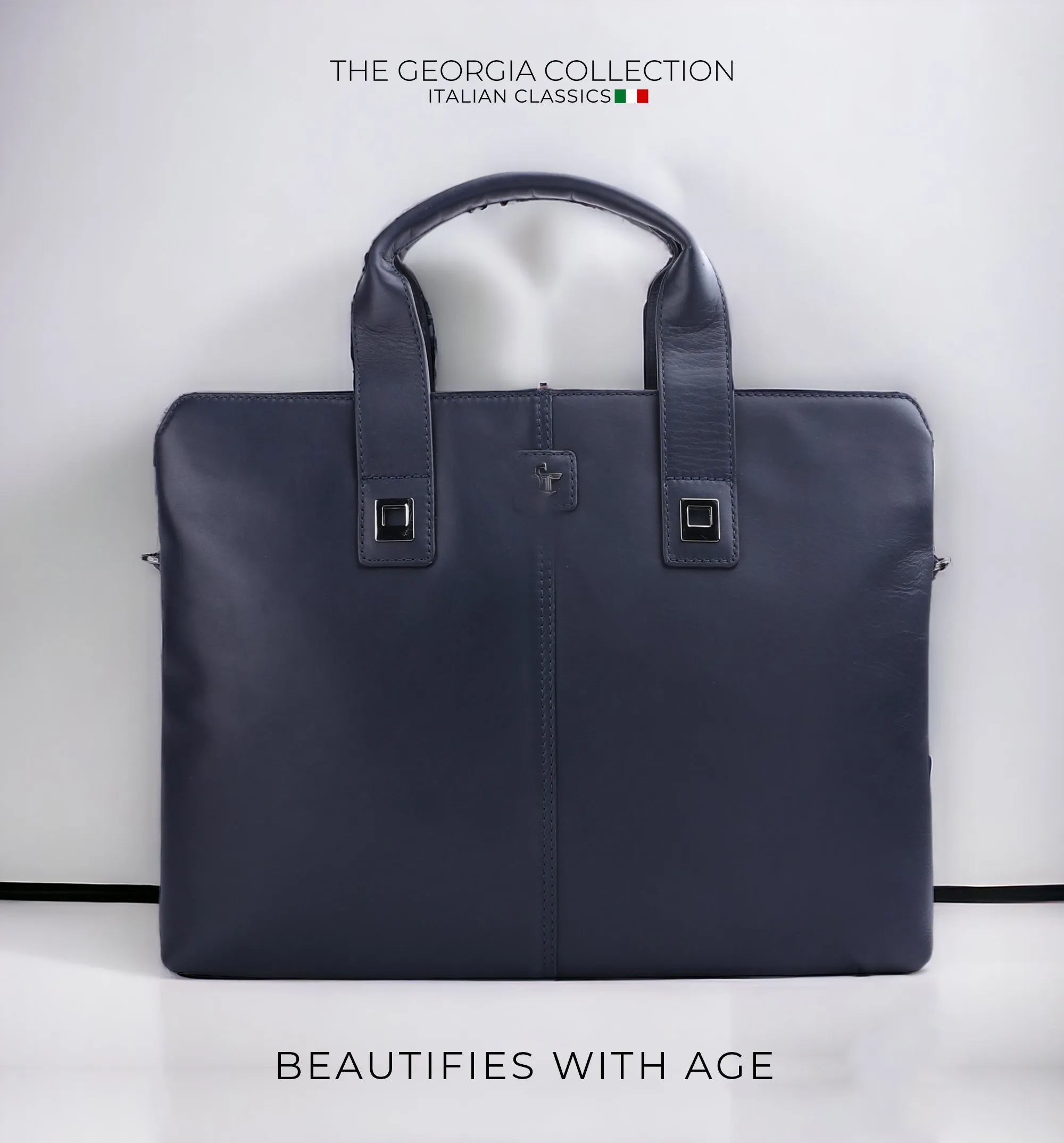 Georgia Collection | Genuine Leather Laptop / Folio Bag For Men |  Office Bag | Color: Navy Blue