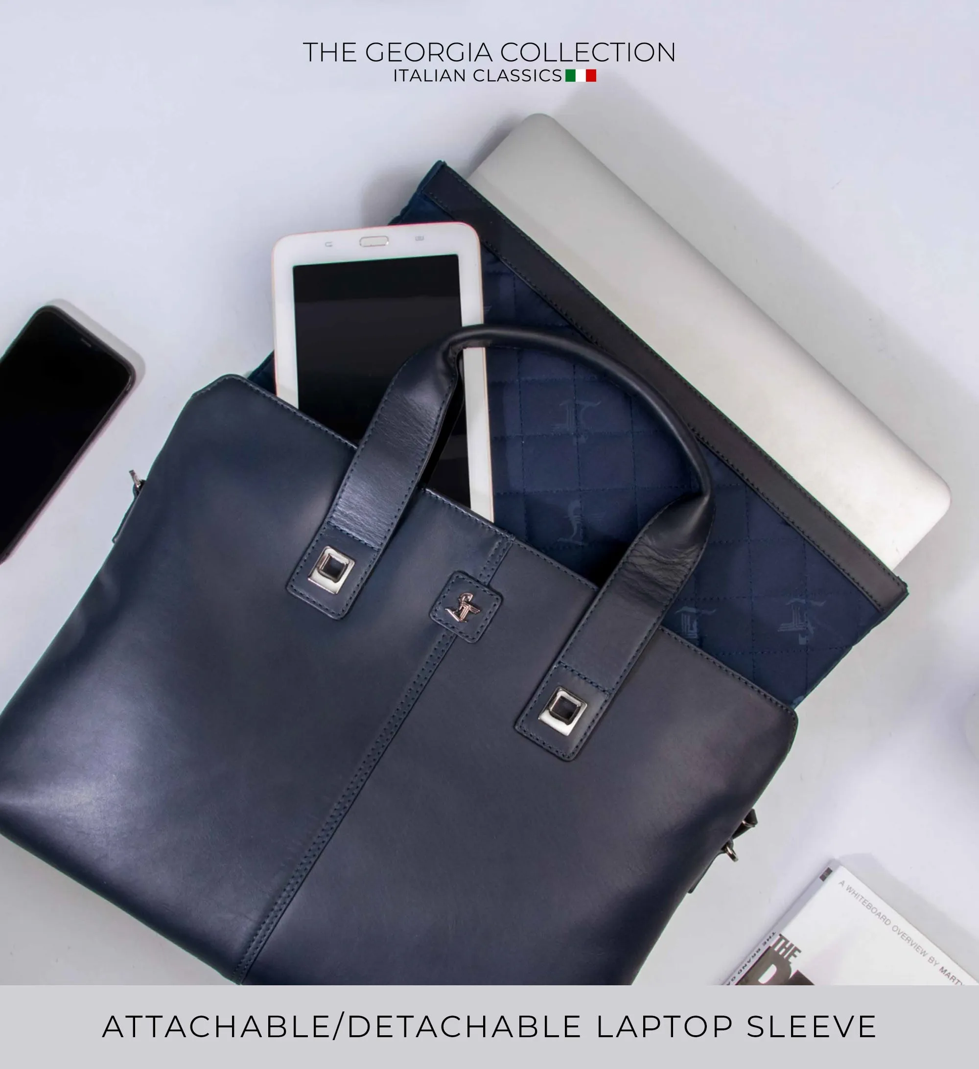 Georgia Collection | Genuine Leather Laptop / Folio Bag For Men |  Office Bag | Color: Navy Blue