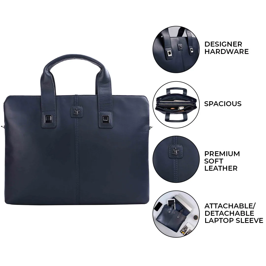 Georgia Collection | Genuine Leather Laptop / Folio Bag For Men |  Office Bag | Color: Navy Blue