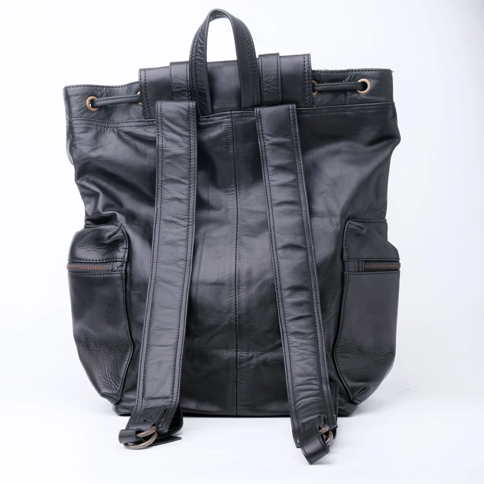 Granite Black Leather Backpack Travel Laptop Office Bag