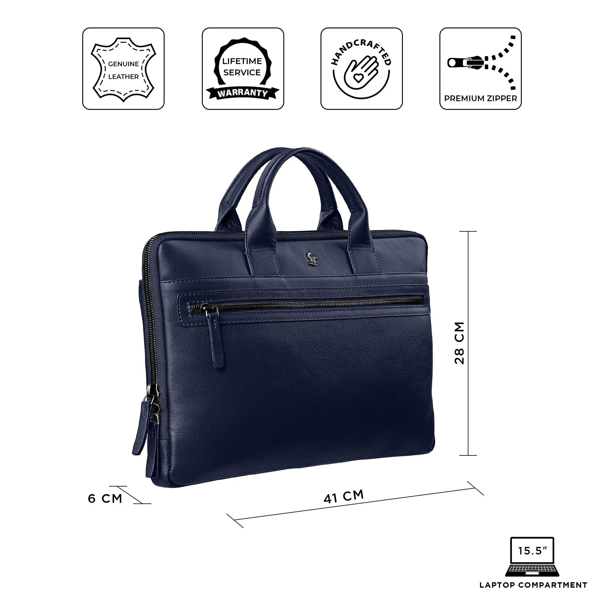 Laptop Sleeve V | Leather Laptop Bag for Men | Size: 15.6 Inches | Color: Blue, Brown & Black