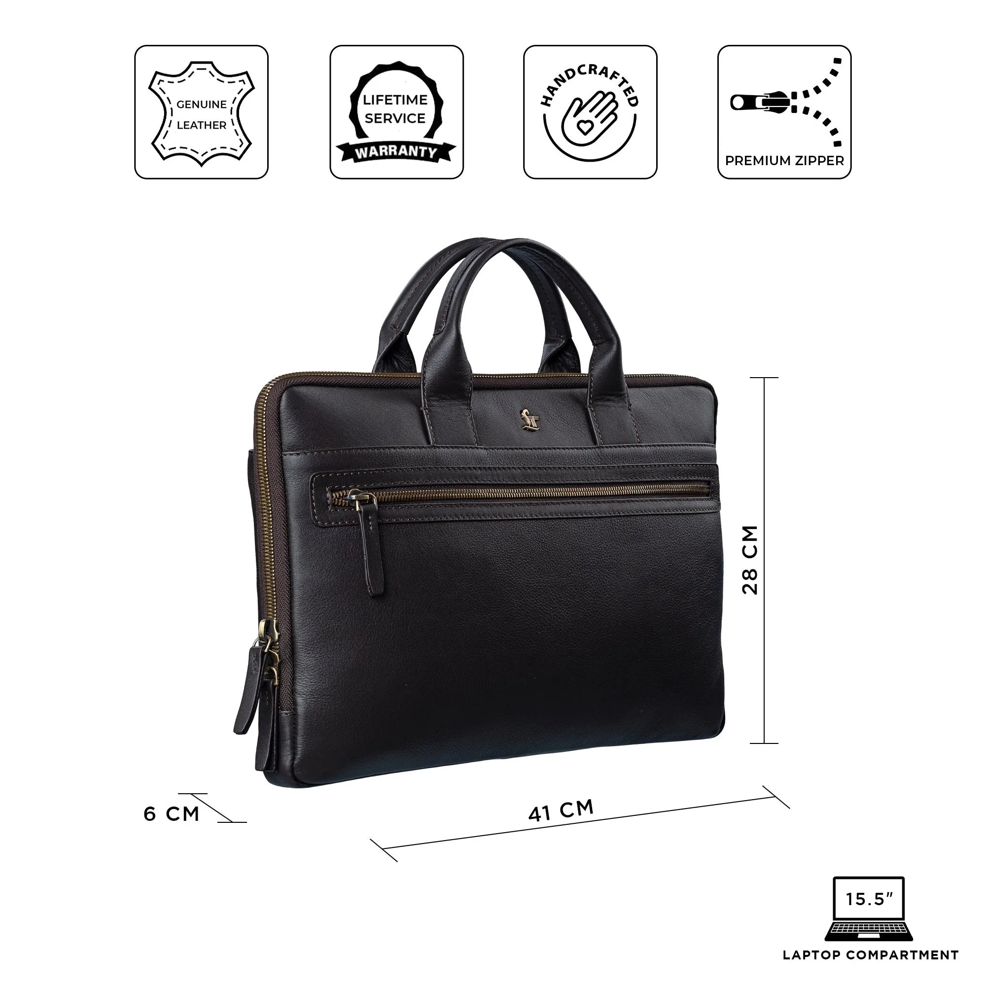 Laptop Sleeve V | Leather Laptop Bag for Men | Size: 15.6 Inches | Color: Blue, Brown & Black