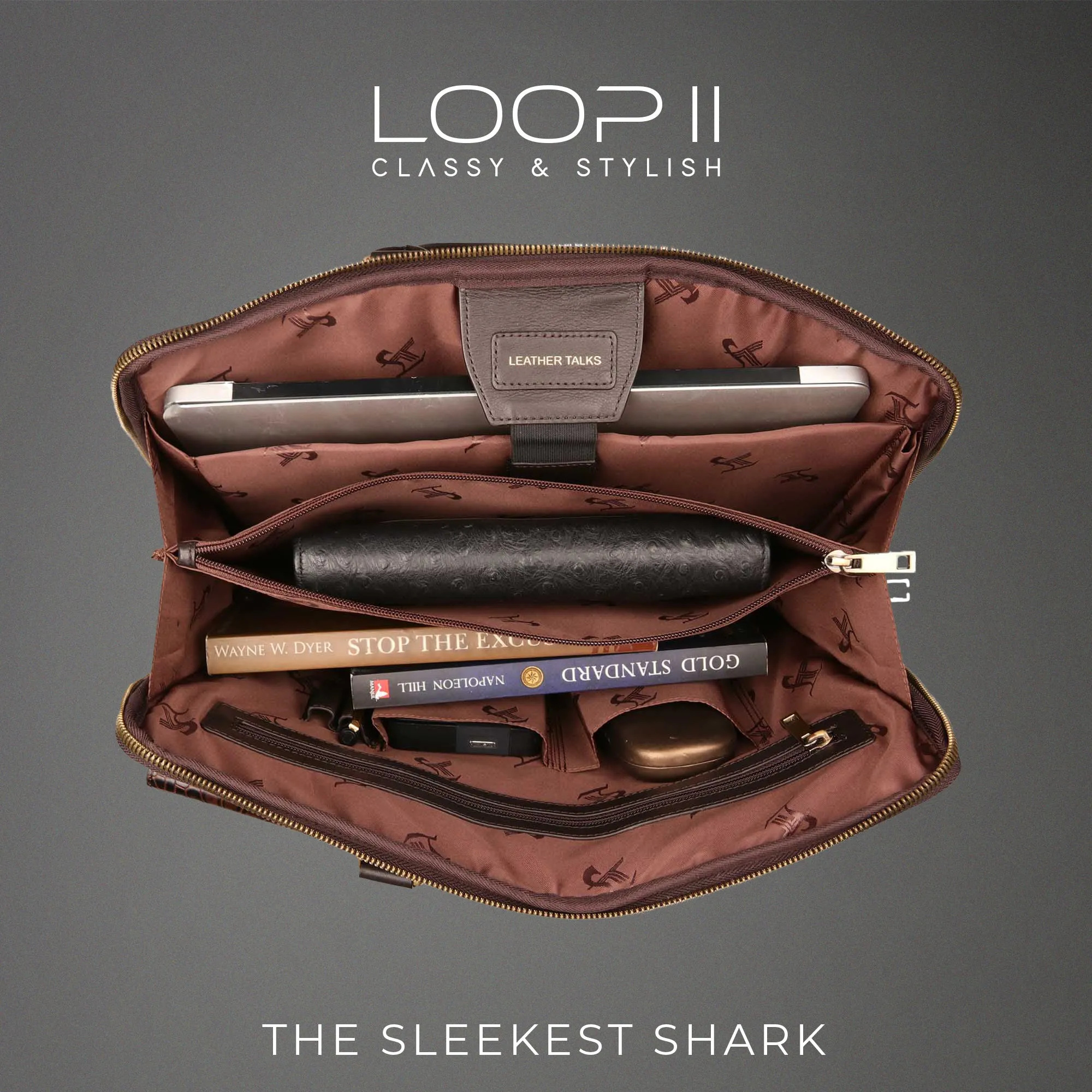 Loop II Pure Leather Laptop Bag for Men | Folio Bag | Deep cut Croco Embossed Genuine Leather | Office Bag | Brown & Black