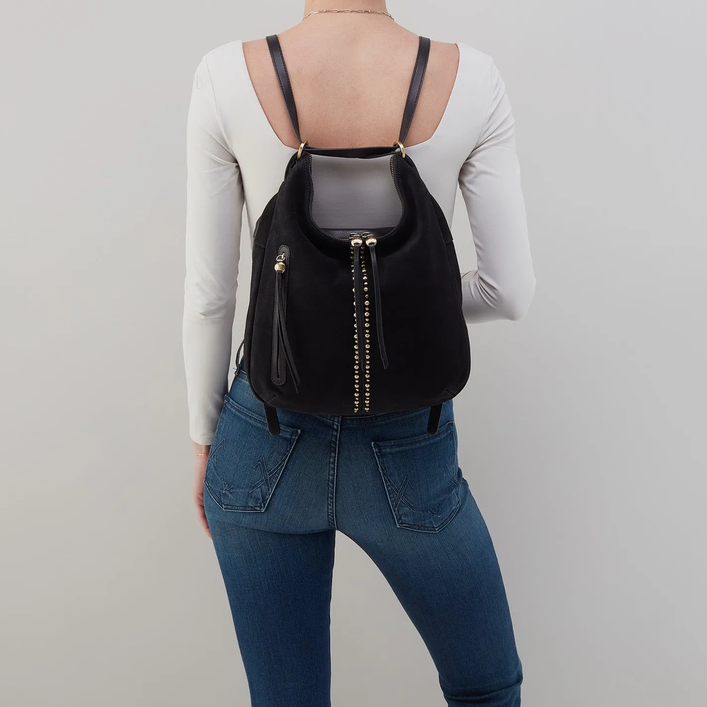 Merrin Convertible Backpack In Suede - Black