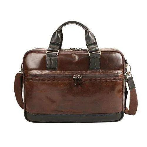 Oslo Dakota Genuine Leather Computer Laptop Bag - Brown