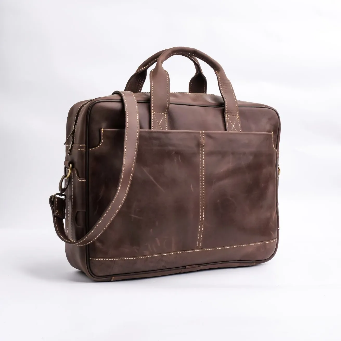 Oxford Pure Dark Brown Leather Vintage Business Laptop Bag