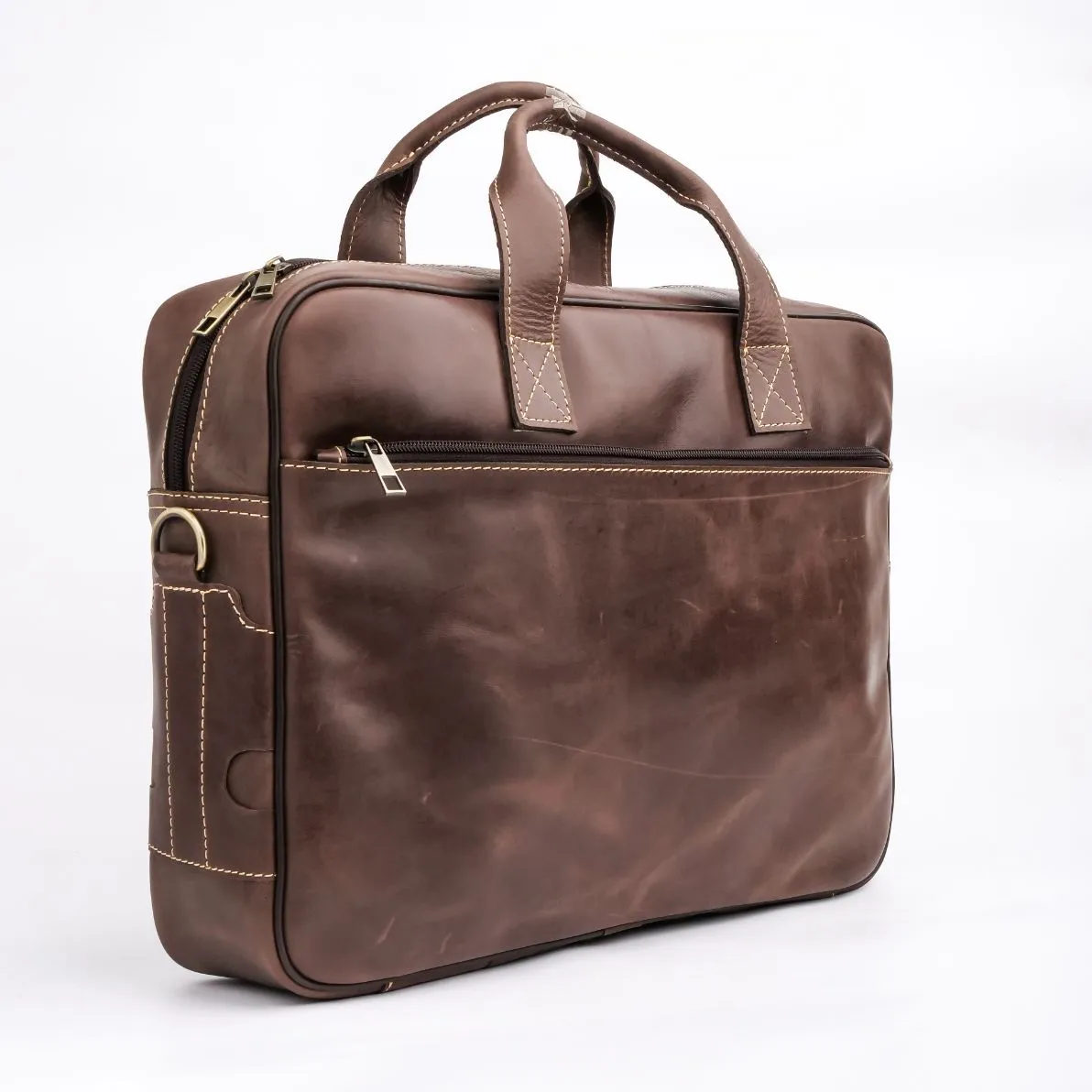 Oxford Pure Dark Brown Leather Vintage Business Laptop Bag