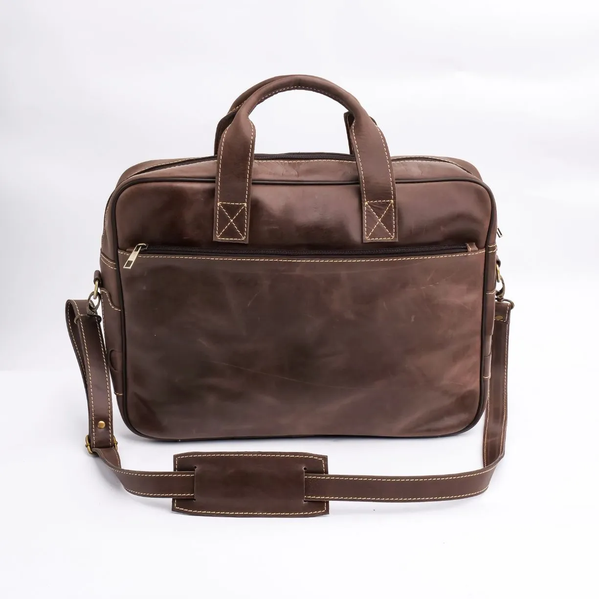 Oxford Pure Dark Brown Leather Vintage Business Laptop Bag