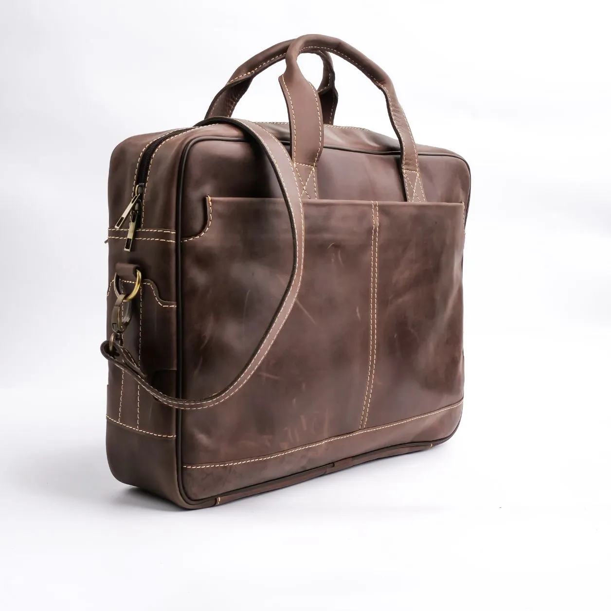 Oxford Pure Dark Brown Leather Vintage Business Laptop Bag