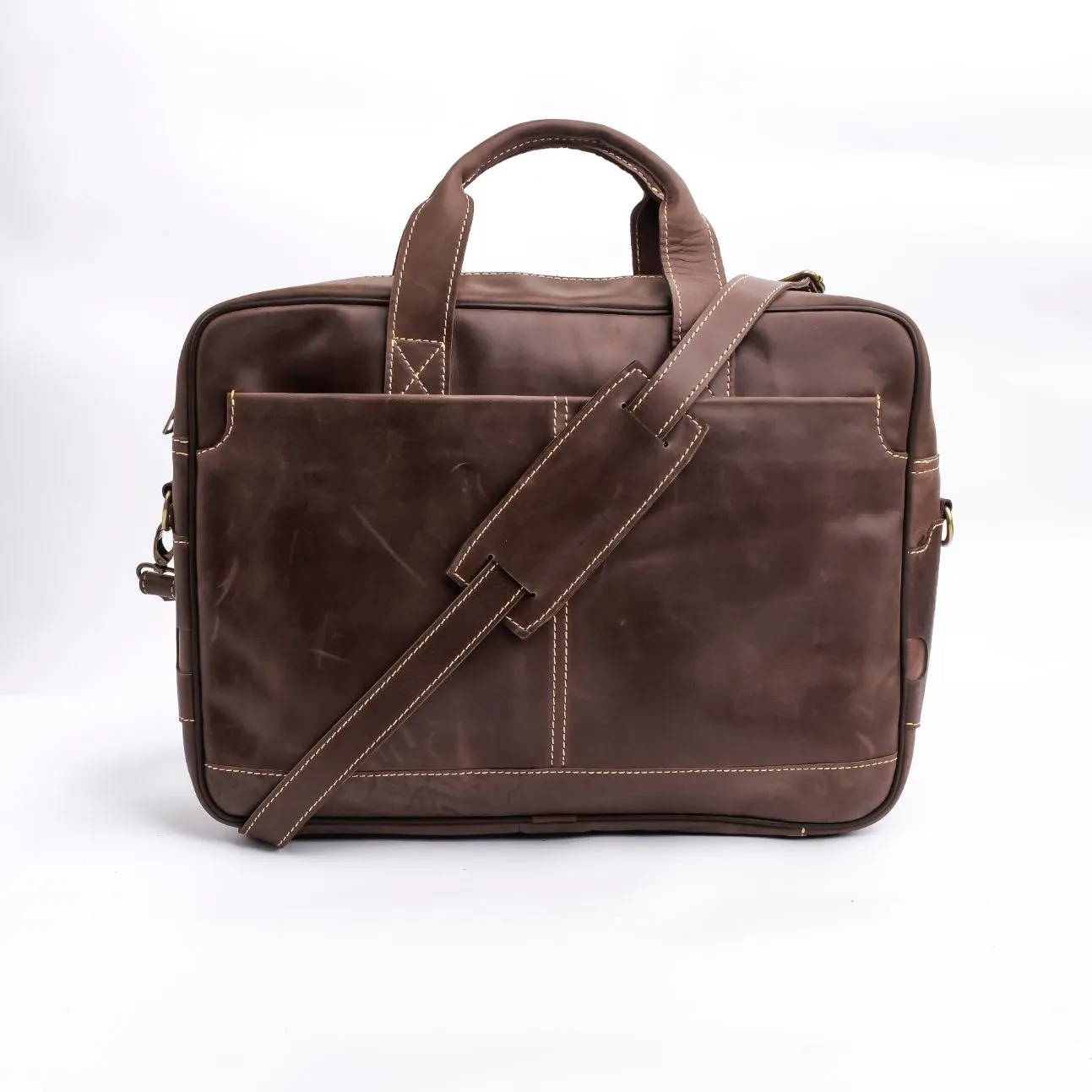 Oxford Pure Dark Brown Leather Vintage Business Laptop Bag