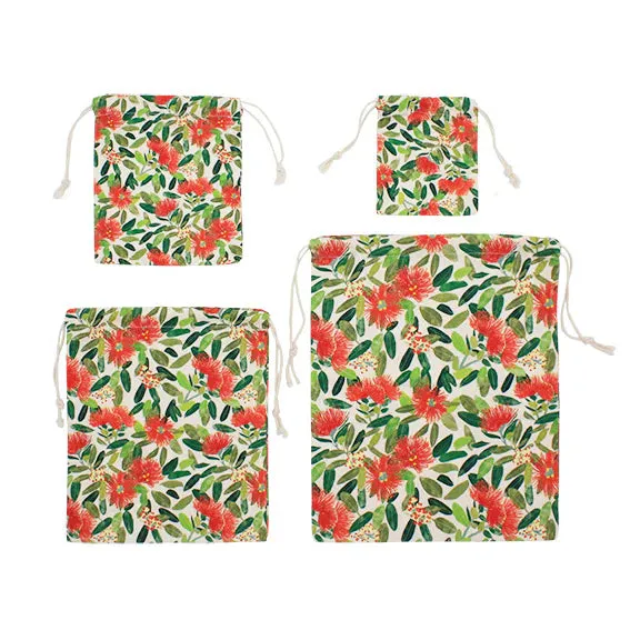 Pōhutukawa Print Drawstring Bag Set