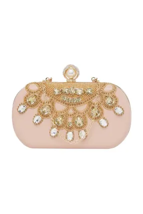 Pink Stonework Leather Clutch