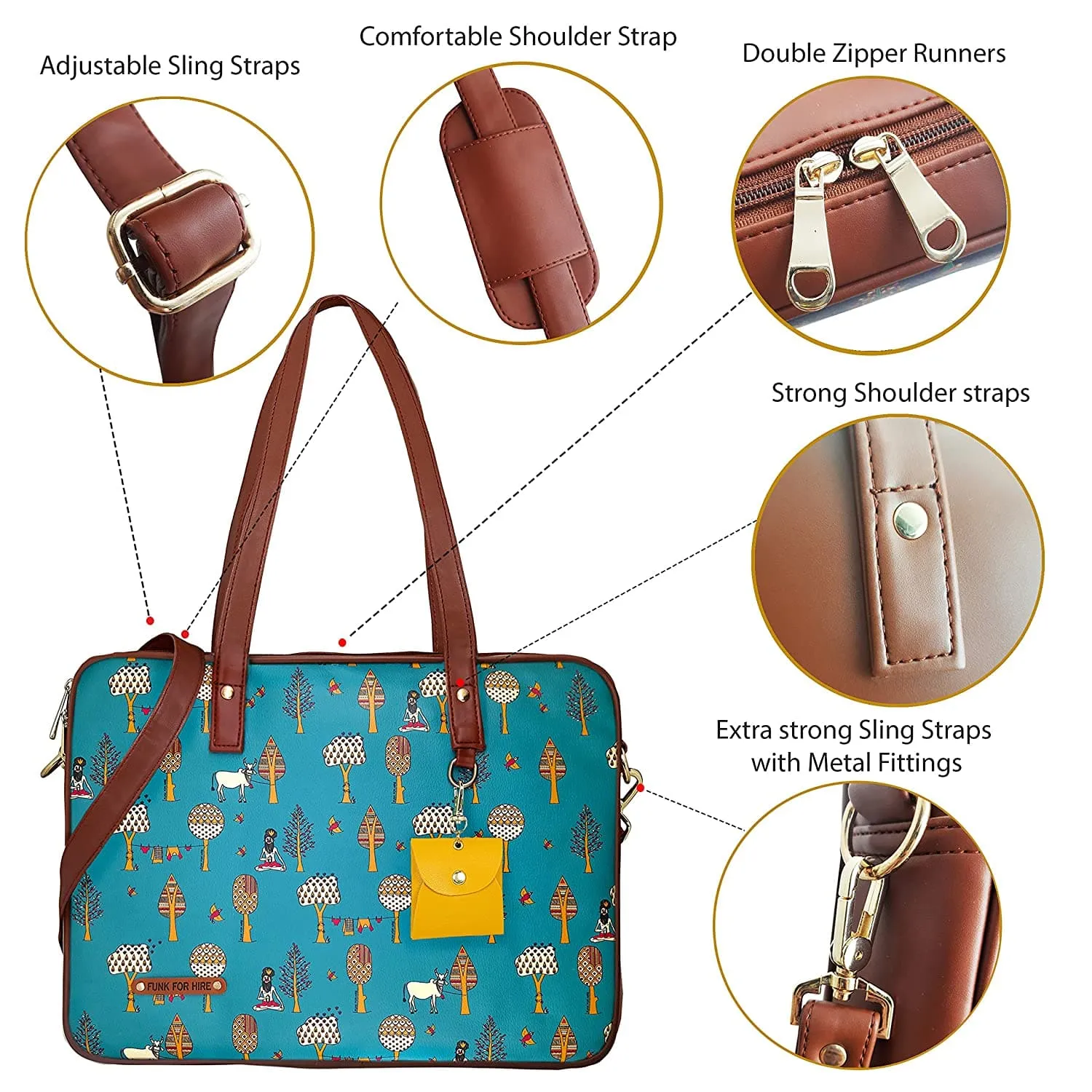 Printed Vegan 15.6 inch Leather Laptop Handbag Sling Bag