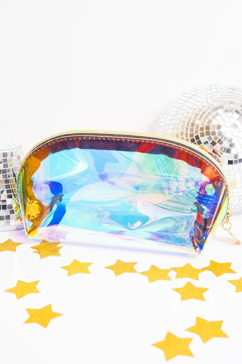 Shiny and Chic Holographic Crescent Pouch