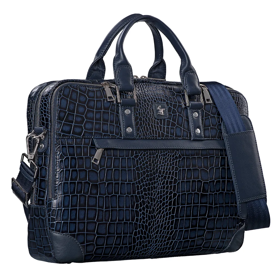 Signature Folio Bag III | Leather Laptop Bag | Office Bag for Men | Color: Blue