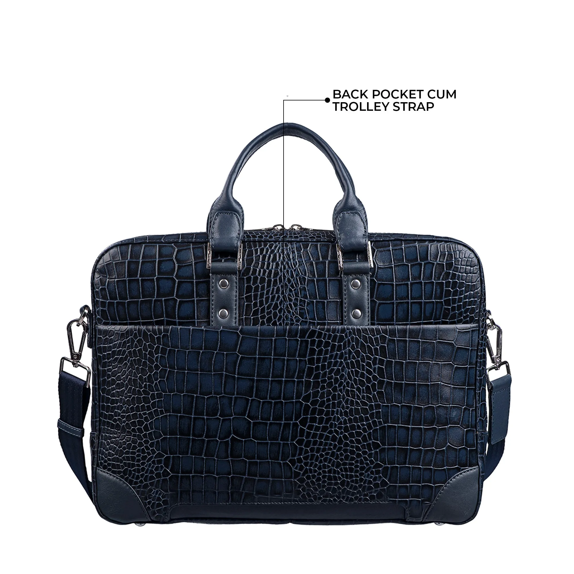 Signature Folio Bag III | Leather Laptop Bag | Office Bag for Men | Color: Blue