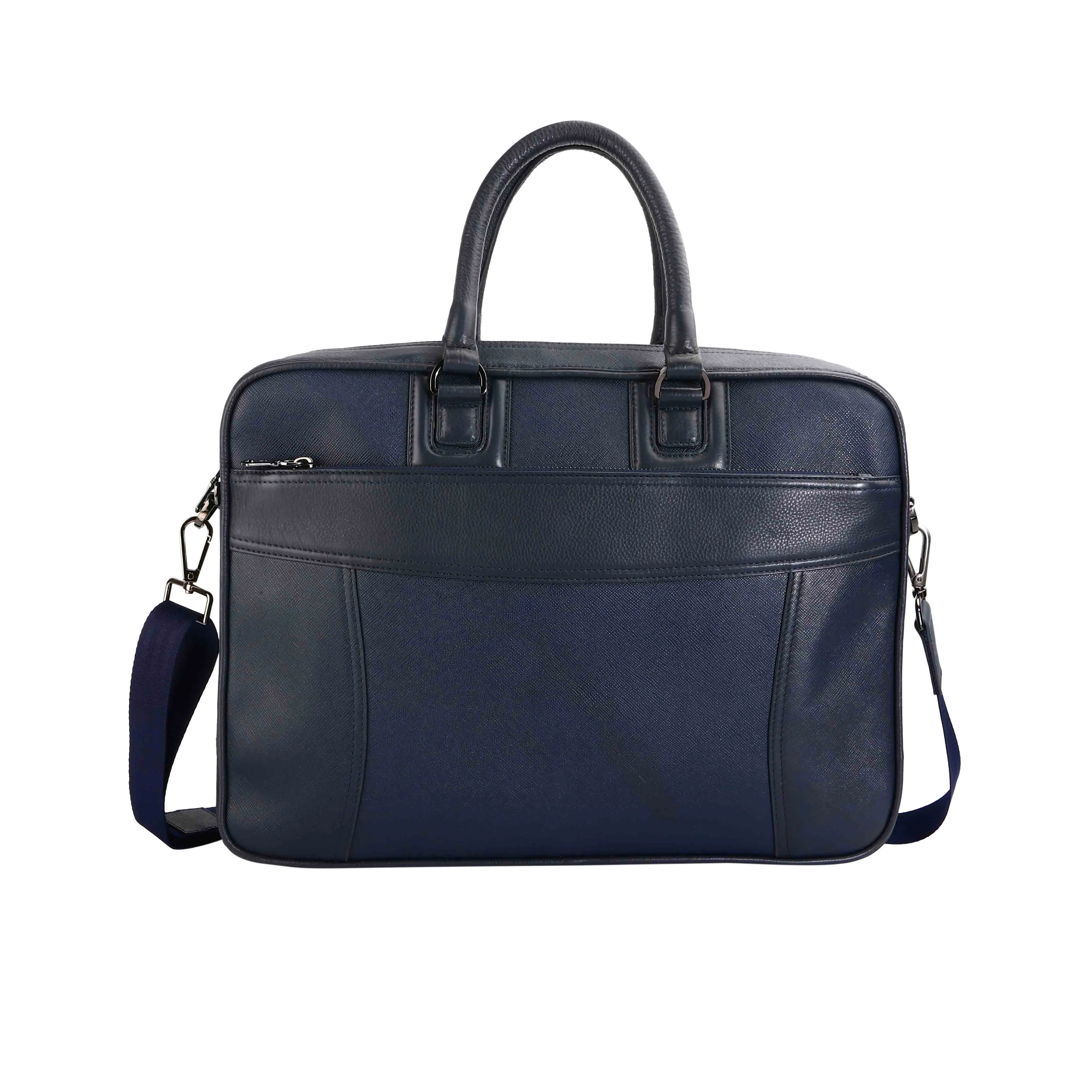 Smith | Leather Portfolio Bag | 100% Genuine Leather | Lifetime Service Warranty | Color: Blue & Black