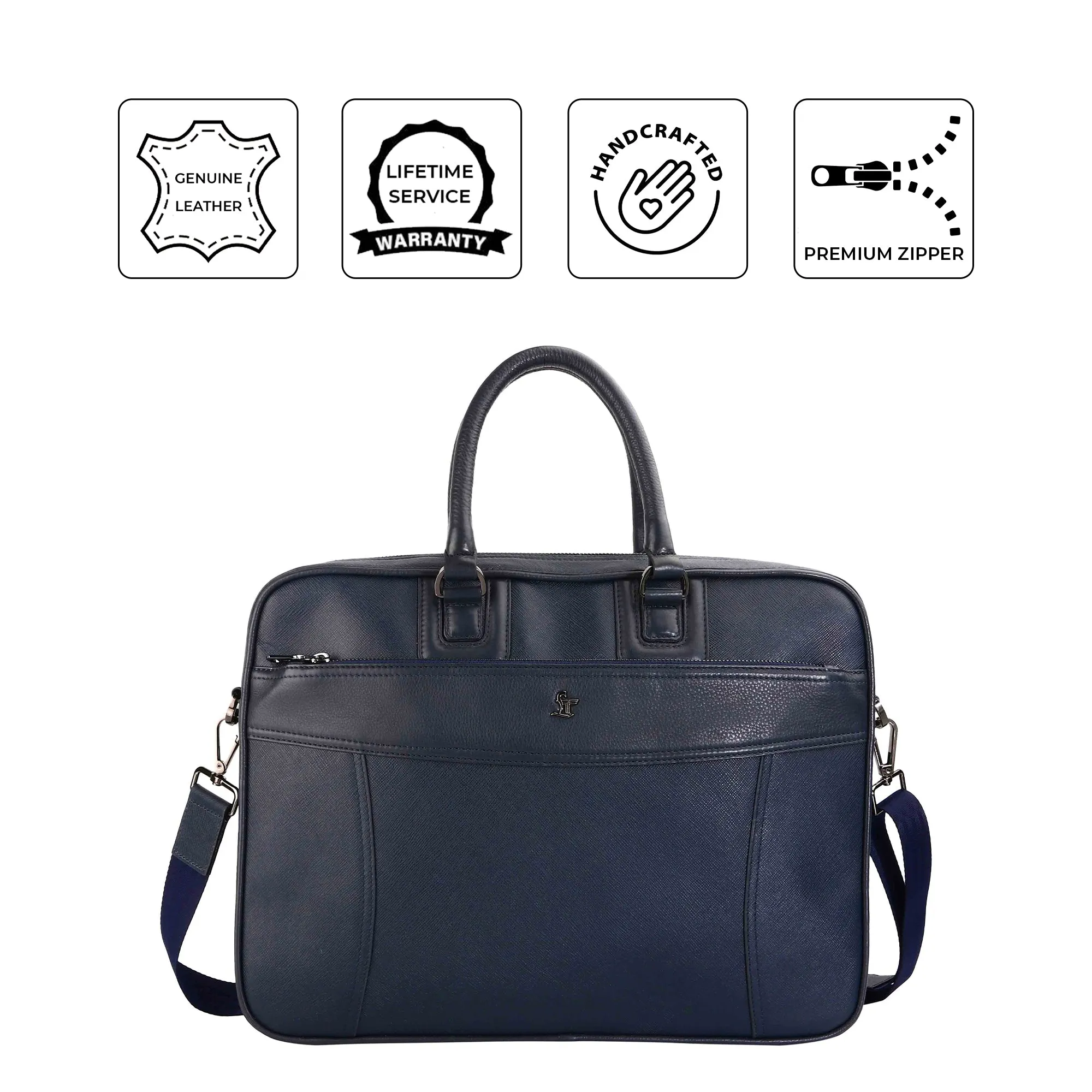 Smith | Leather Portfolio Bag | 100% Genuine Leather | Lifetime Service Warranty | Color: Blue & Black