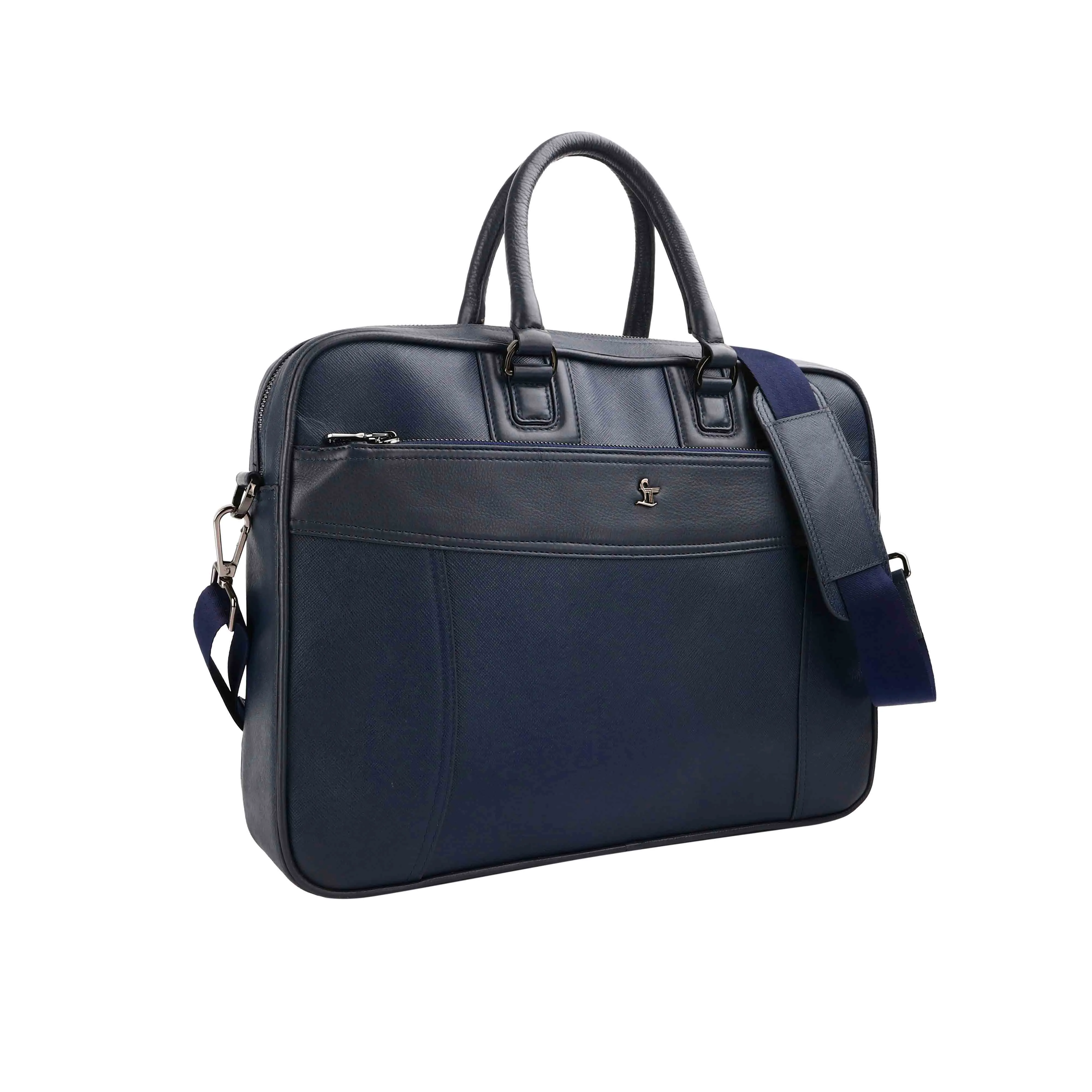 Smith | Leather Portfolio Bag | 100% Genuine Leather | Lifetime Service Warranty | Color: Blue & Black