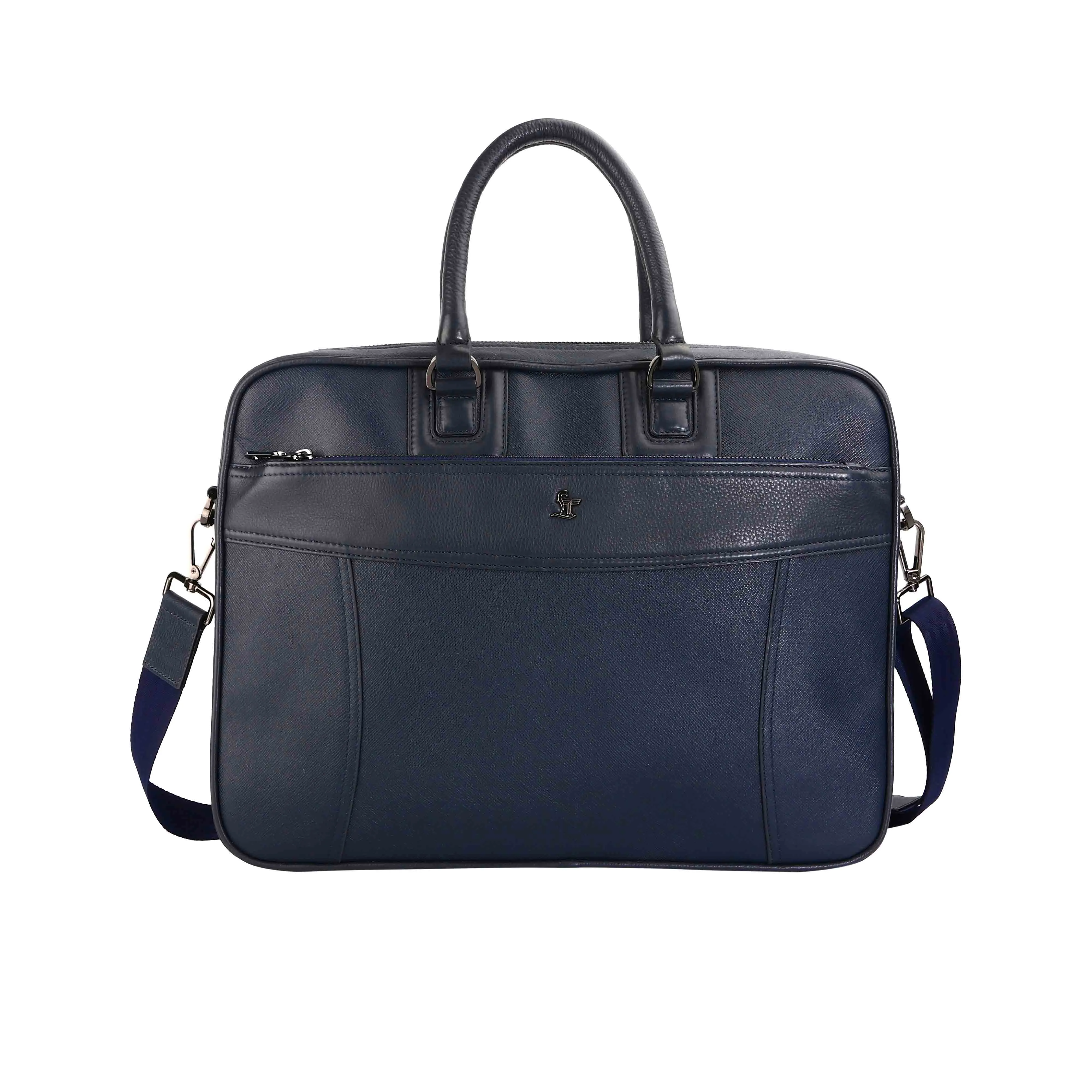 Smith | Leather Portfolio Bag | 100% Genuine Leather | Lifetime Service Warranty | Color: Blue & Black