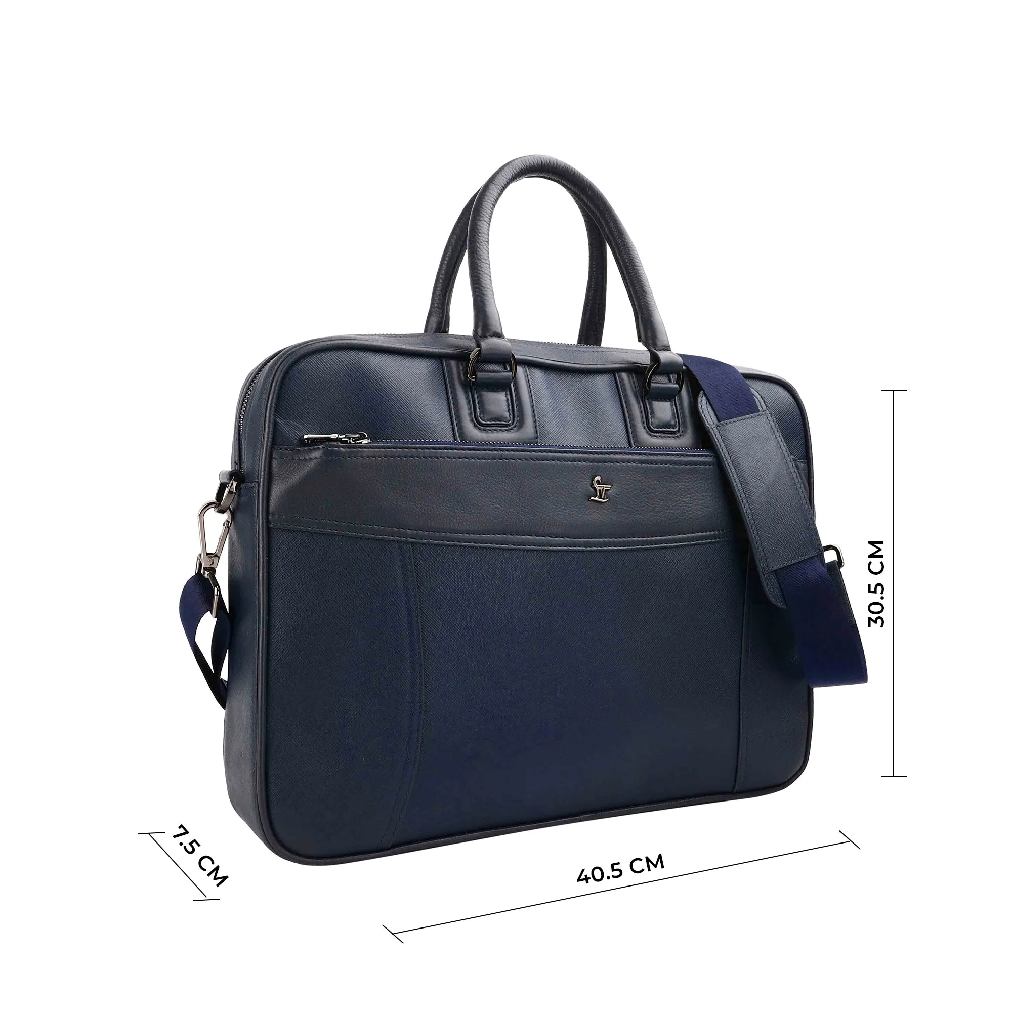 Smith | Leather Portfolio Bag | 100% Genuine Leather | Lifetime Service Warranty | Color: Blue & Black