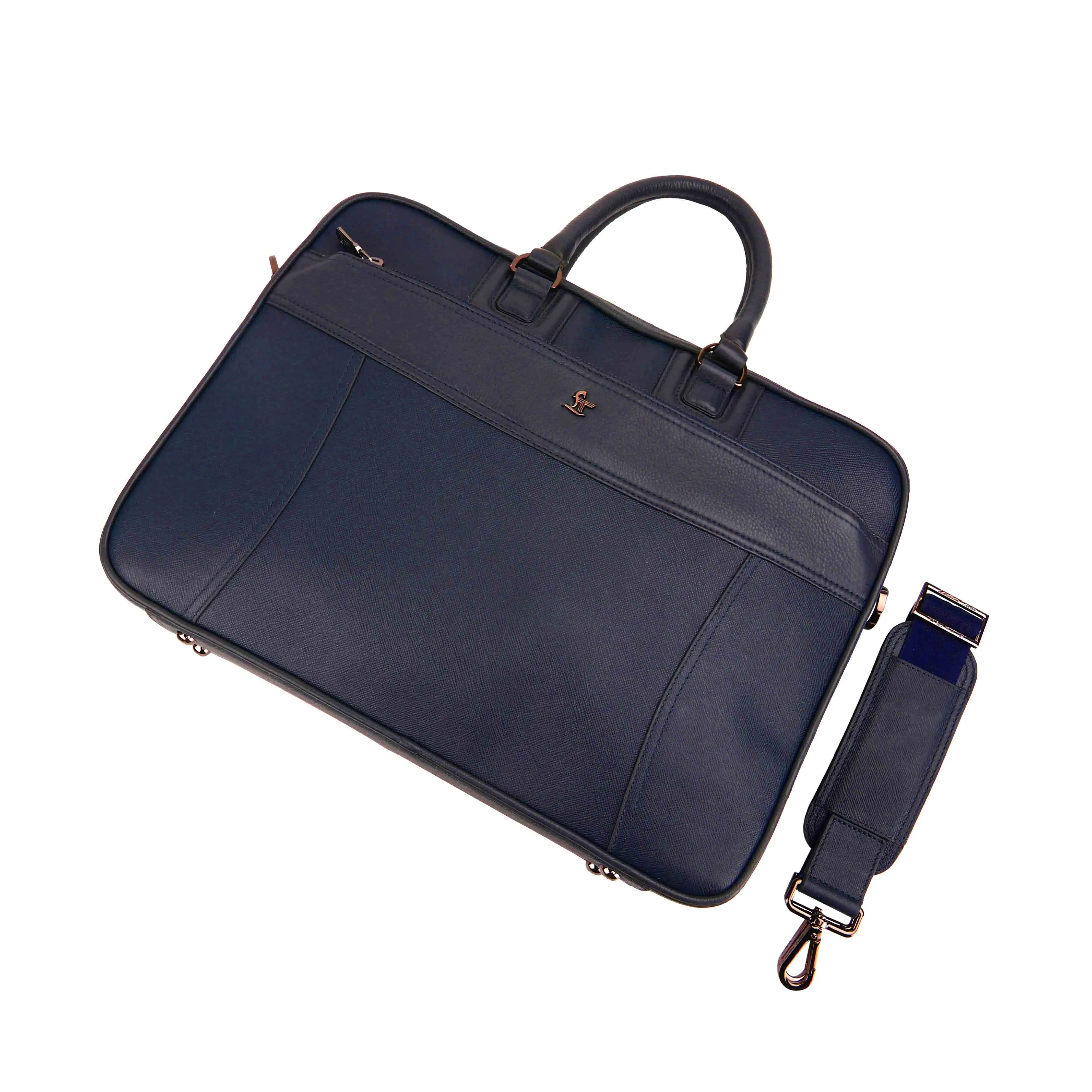 Smith | Leather Portfolio Bag | 100% Genuine Leather | Lifetime Service Warranty | Color: Blue & Black