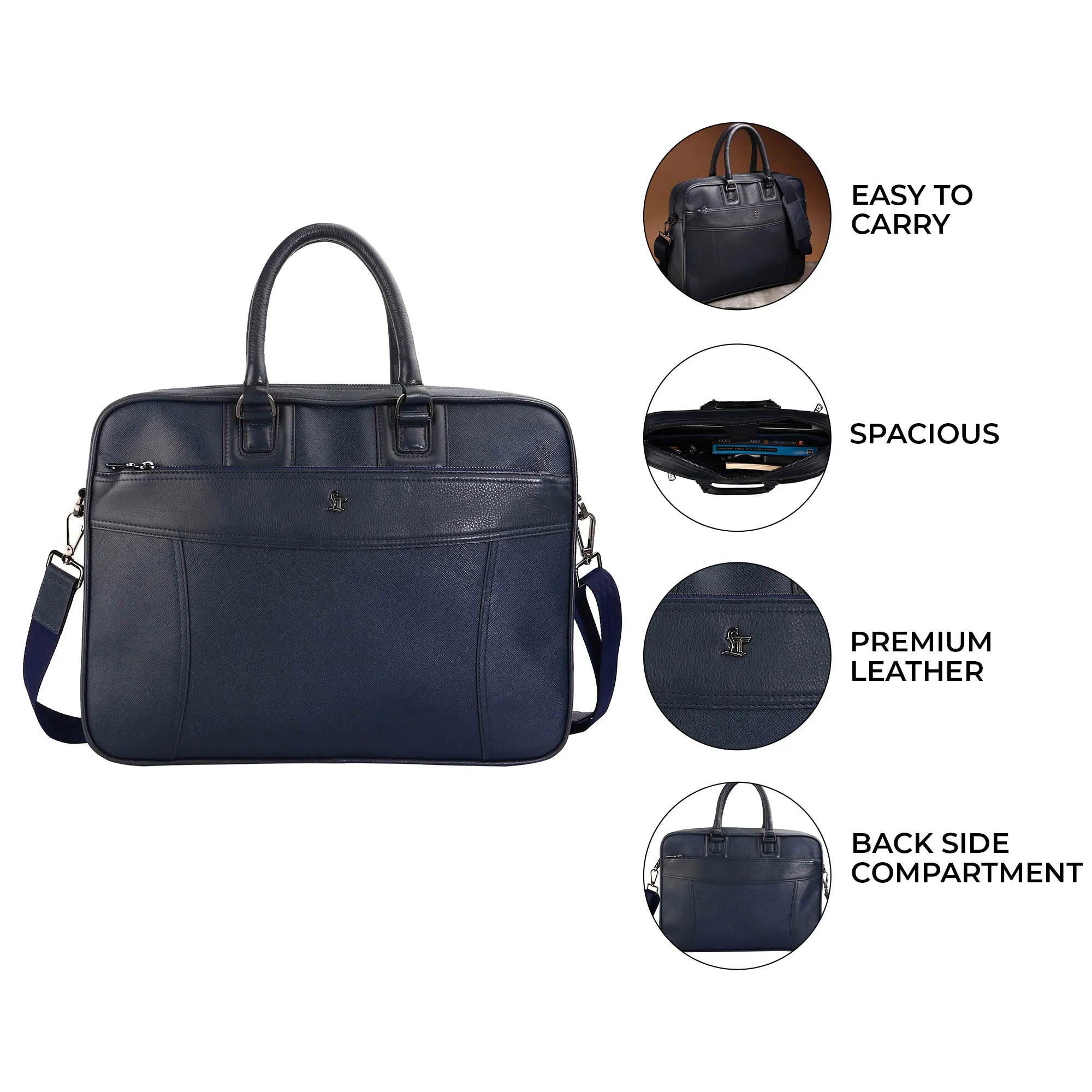 Smith | Leather Portfolio Bag | 100% Genuine Leather | Lifetime Service Warranty | Color: Blue & Black