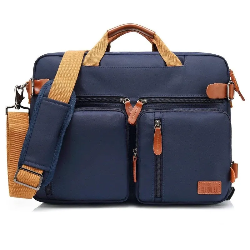 THE CLOWNFISH 17.3 inch Convertible Laptop Briefcase Backpack with Genuine Leather Logo, Pullers and Handle (BLUE)