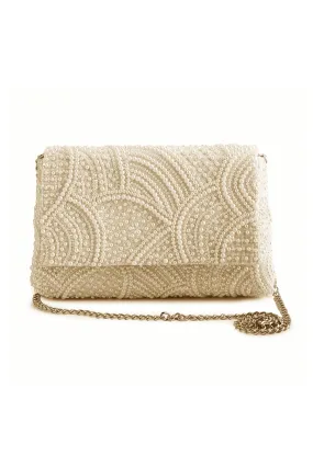 White Pearl Embroidered Clutch