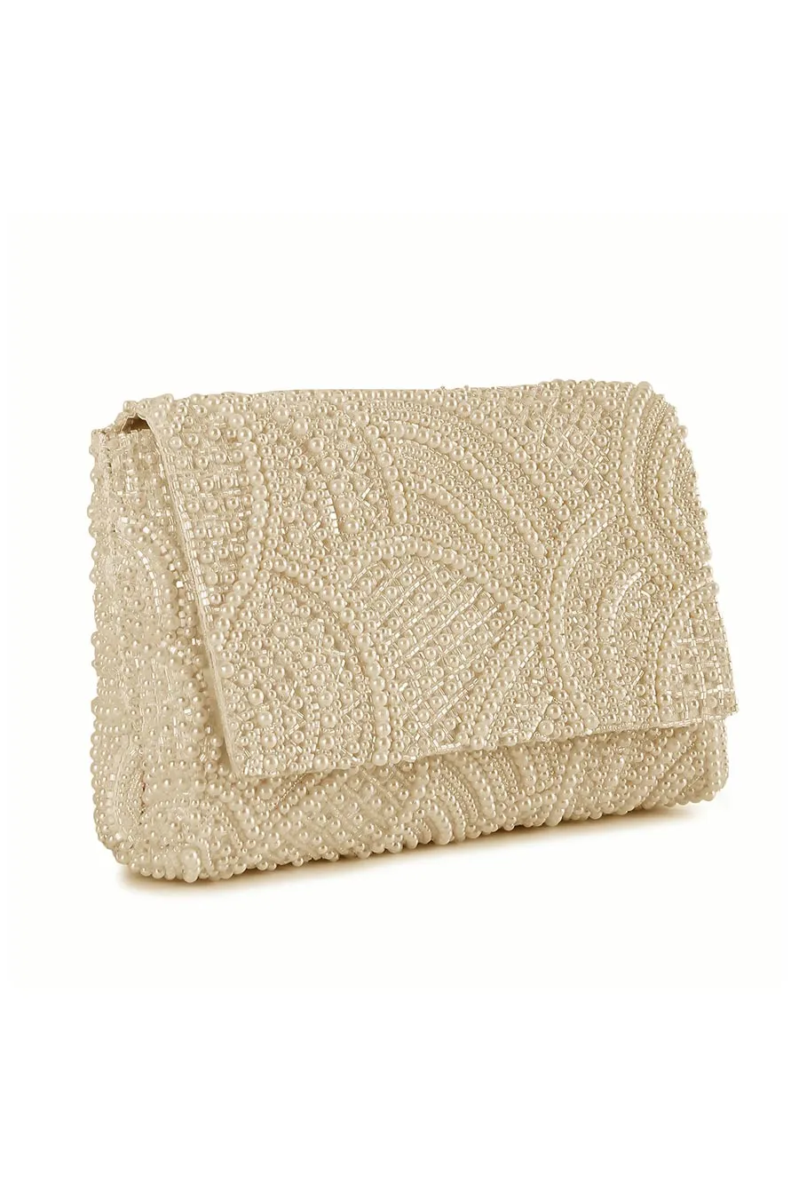 White Pearl Embroidered Clutch