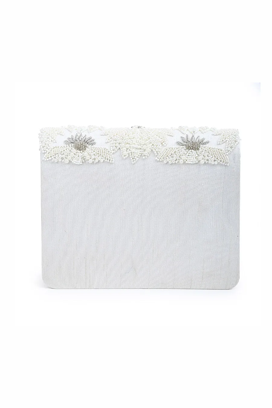 White Pearl Floral Hand-Embroidered Clutch