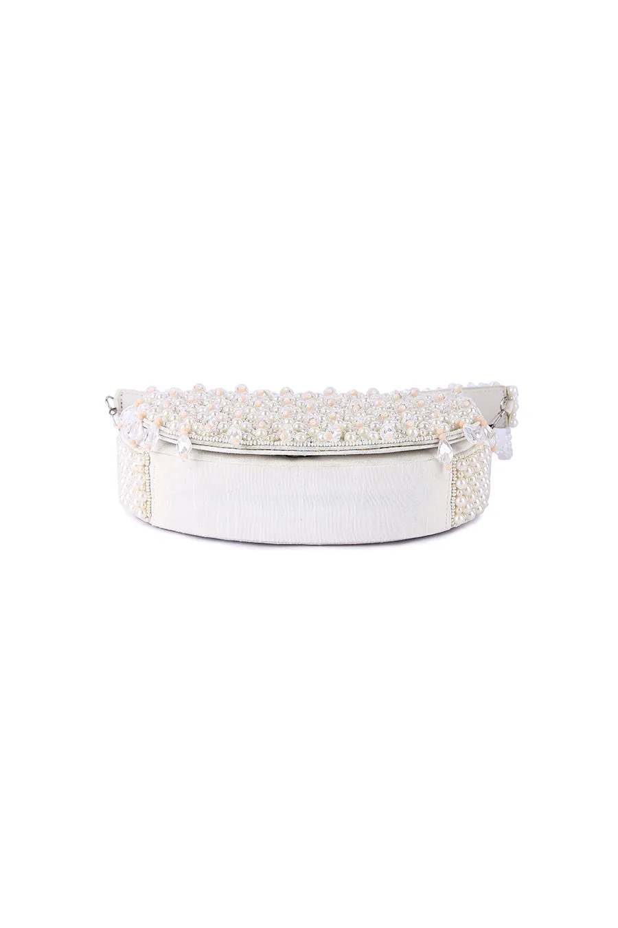 White Rubeena Pearl Embroidered Clutch