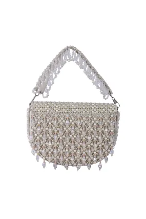 White Rubeena Pearl Embroidered Clutch