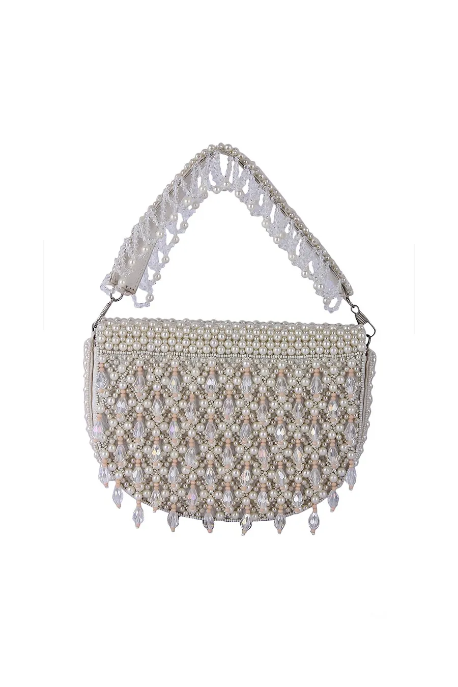 White Rubeena Pearl Embroidered Clutch