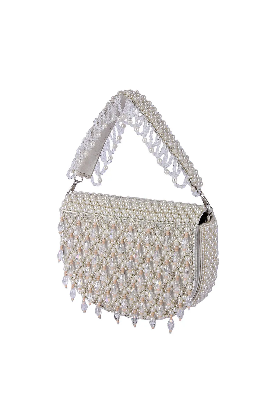 White Rubeena Pearl Embroidered Clutch