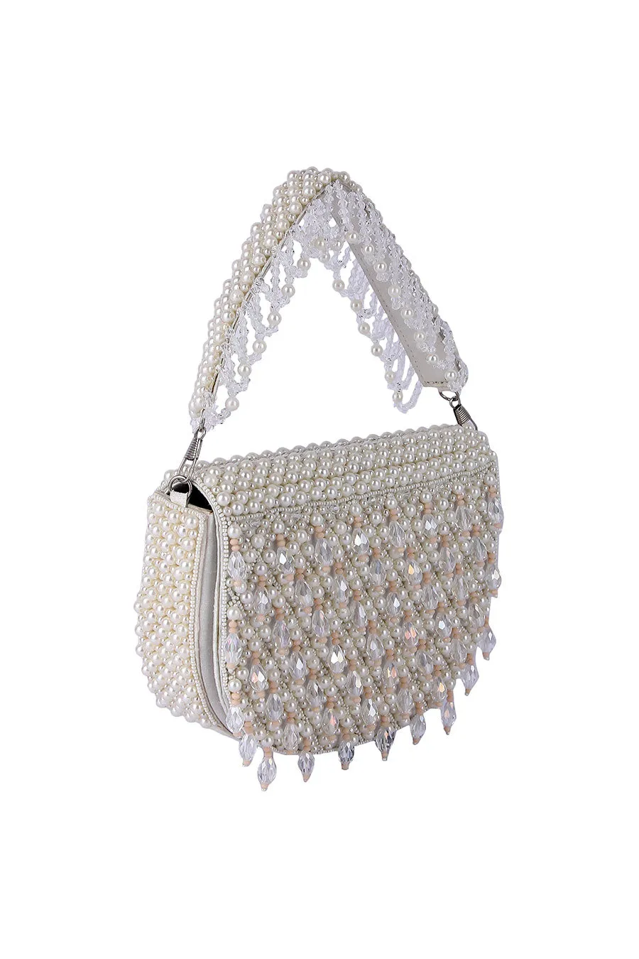 White Rubeena Pearl Embroidered Clutch