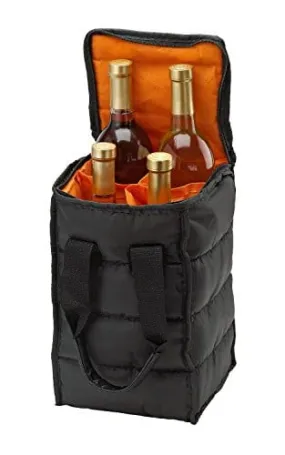 Wine Carrier Tote Bag - 4 Bottle Pockets - Attractive wine bag with thick external padding, zipper and easy to carry handles. The wine tote bag is perfect for travel, picnics or a day at the beach.