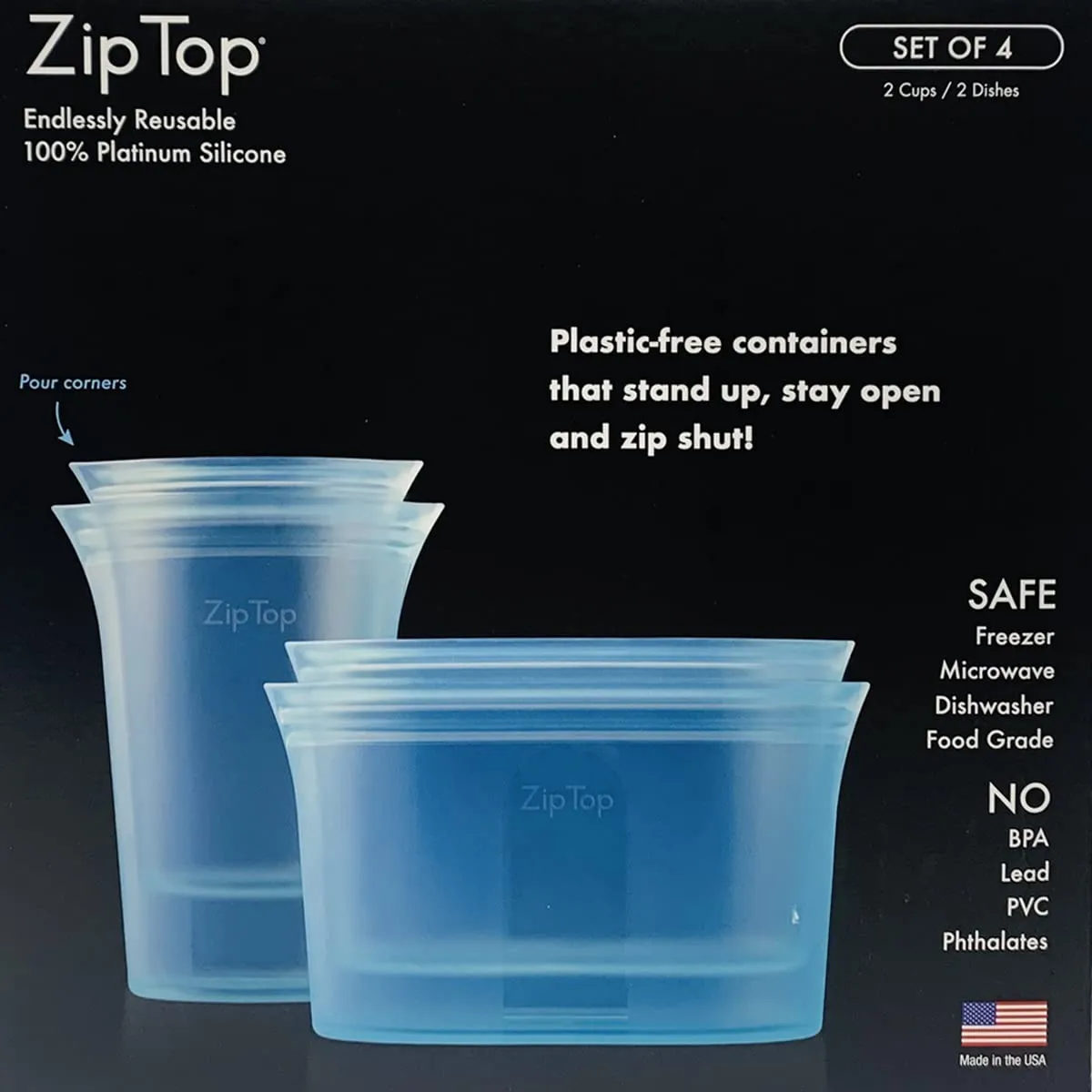 Zip Top: 100% Pure Non-Toxic Platinum Silicone Reusable Food Storage Bags