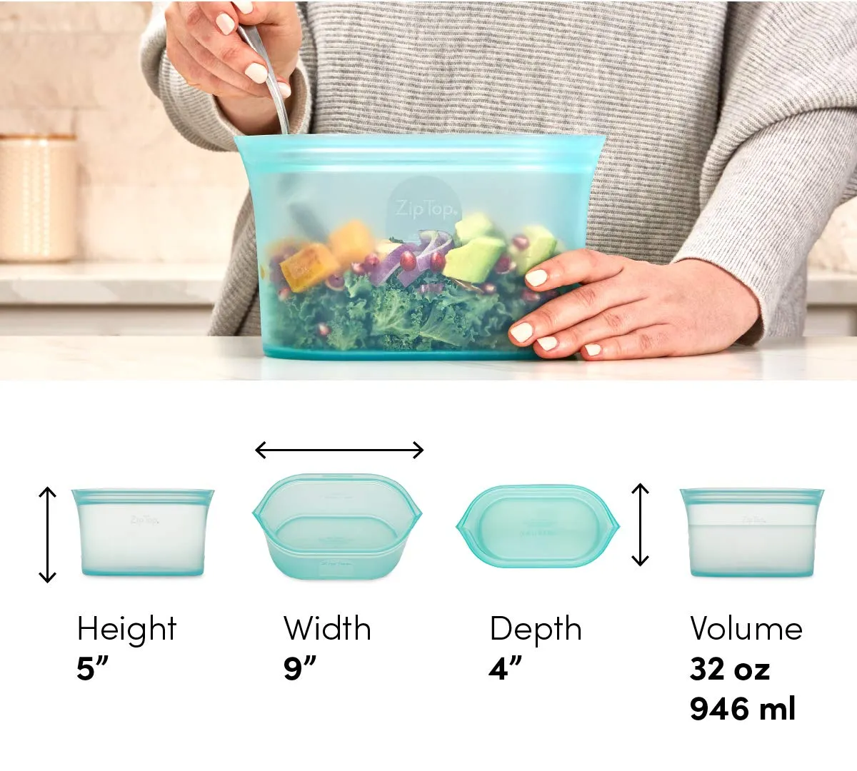 Zip Top: 100% Pure Non-Toxic Platinum Silicone Reusable Food Storage Bags