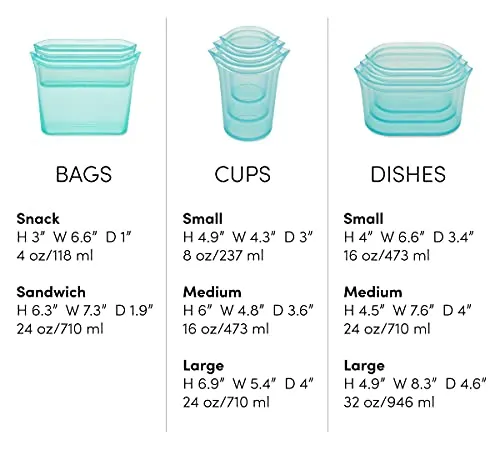 Zip Top: 100% Pure Non-Toxic Platinum Silicone Reusable Food Storage Bags