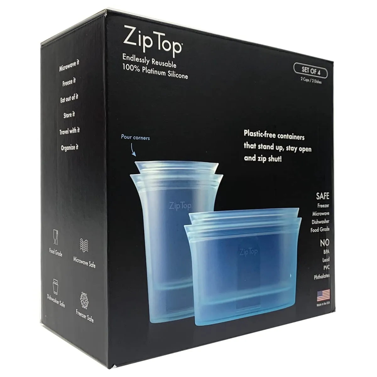 Zip Top: 100% Pure Non-Toxic Platinum Silicone Reusable Food Storage Bags