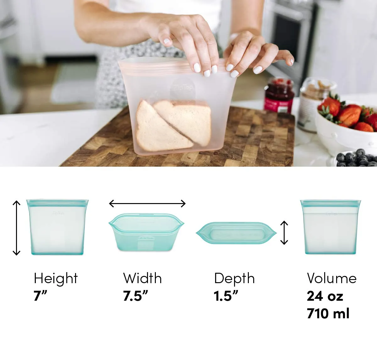 Zip Top: 100% Pure Non-Toxic Platinum Silicone Reusable Food Storage Bags